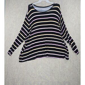 Nine West Womens Striped Long-Sleeve Black Tunic Top 5X Rayon Blend Soft Knit
